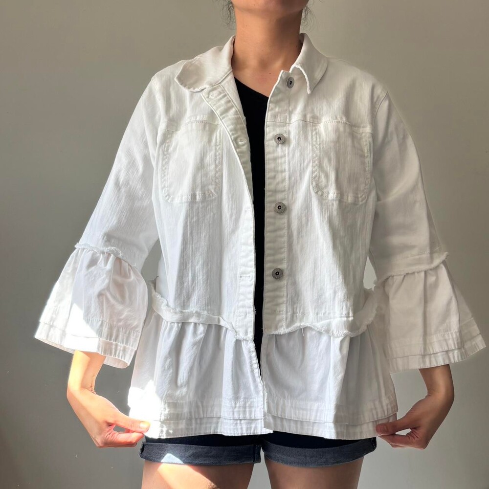 Cottagecore White Boho Denim Ethereal Fairycore Ruffle Sleeve - Large XL